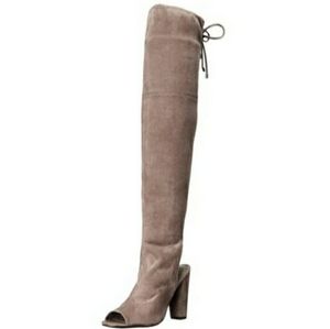 GALLE TAUPE FAUX SUEDE PEEP TOE/ANKLE THIGH BOOTS